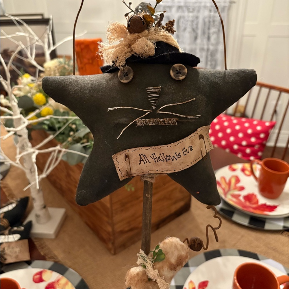 HANDMADE Halloween Star Primitive Cat decoration, folk art - Picture 4 of 6